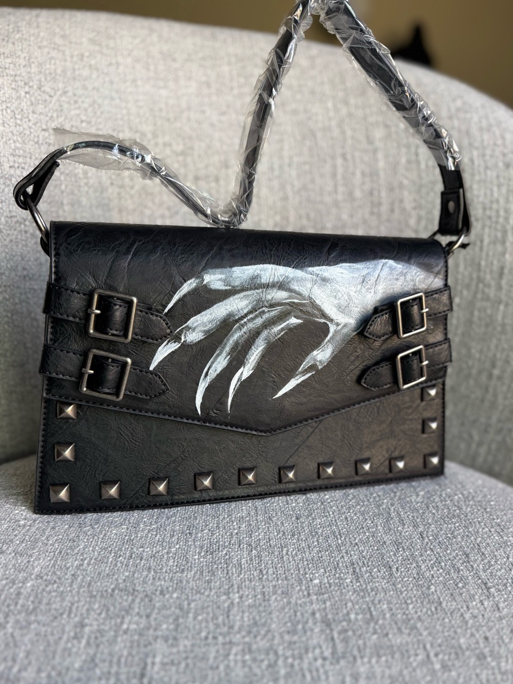 Black Hand-Painted Nosferatu Hand Shoulder Bag - Picture 3 of 5